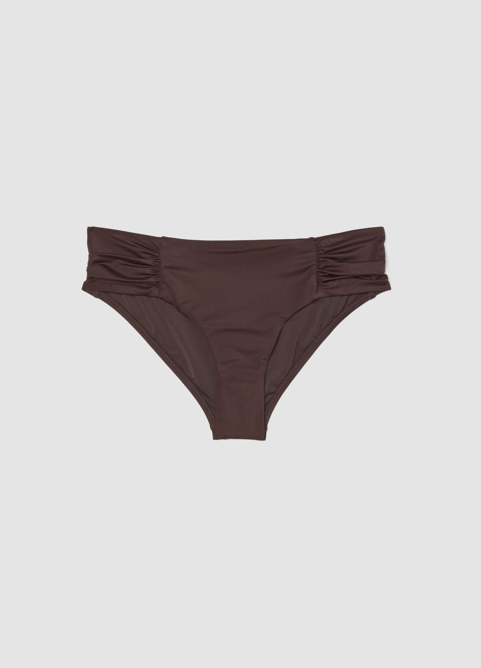 Brown stretch swim briefs with side ruching