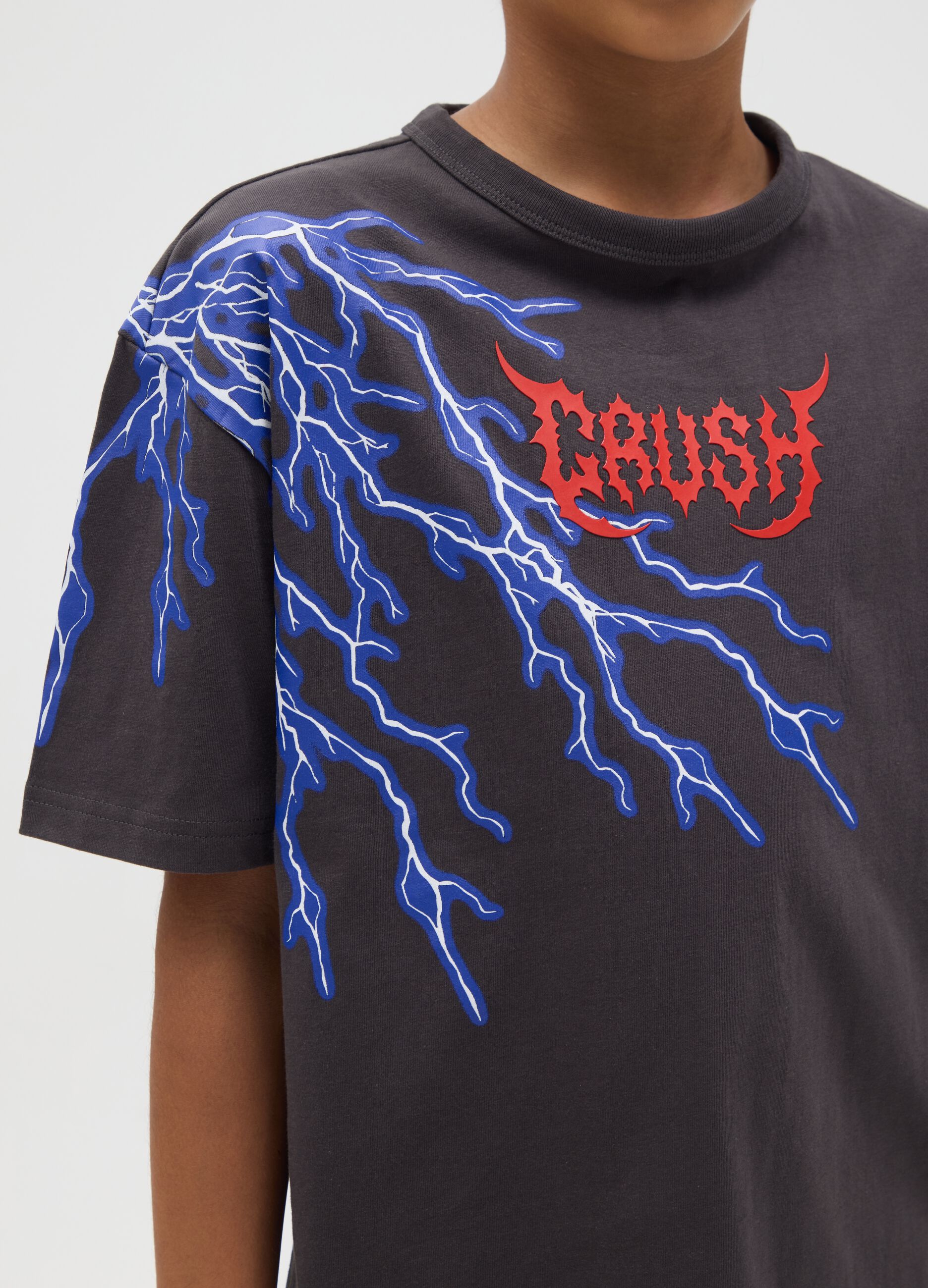 Cotton T-shirt with "Crush" lightning print