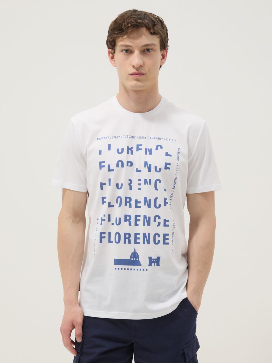 White pure cotton T-shirt with print, regular fit_0