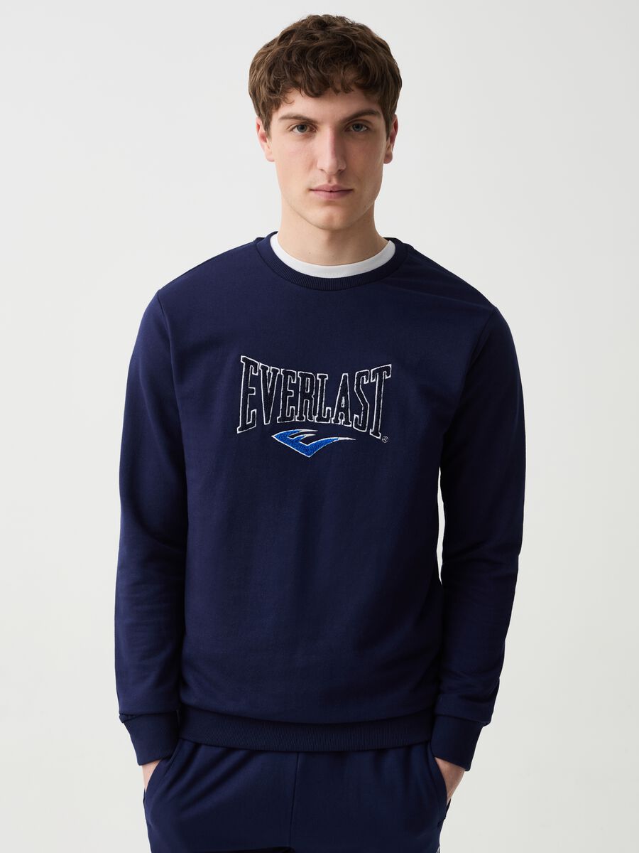 Round neck sweatshirt with bouclé embroidered logo_0