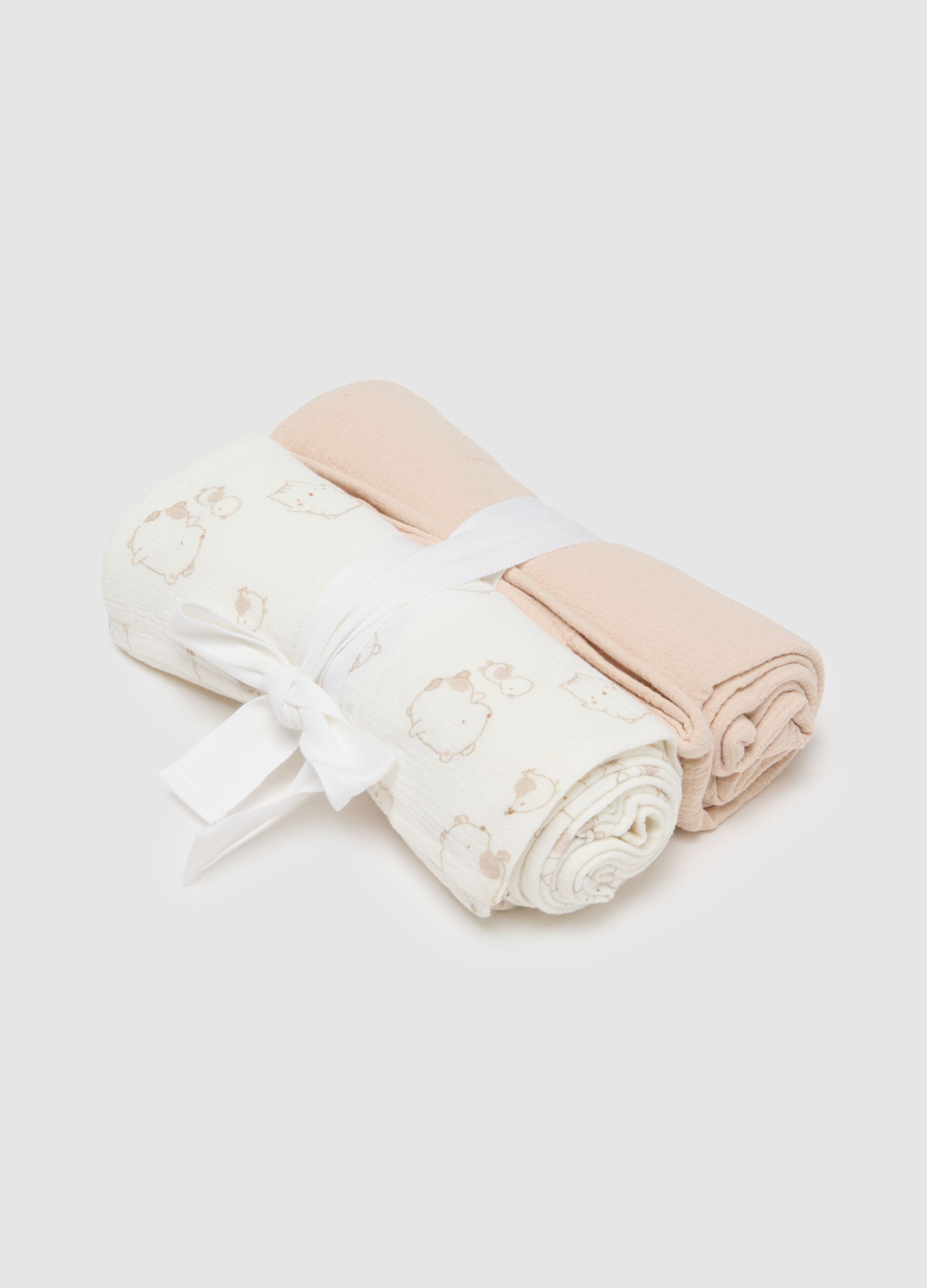 Two-pack of multicolour pure cotton baby blankets with decorations