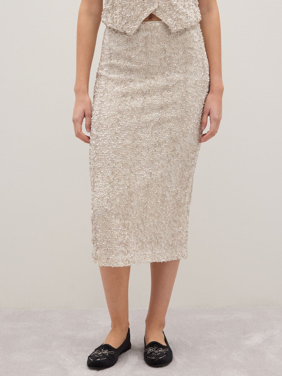 Gonna midi beige regular fit con paillettes_1