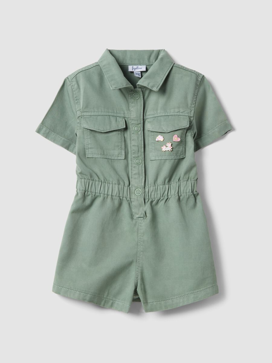 Romper in misto lyocell e cotone verde da bimba regular fit_0