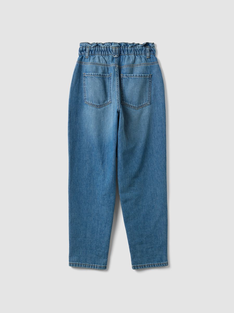Jeans denim azzurri in puro cotone con vita paperbag baggy fit_6
