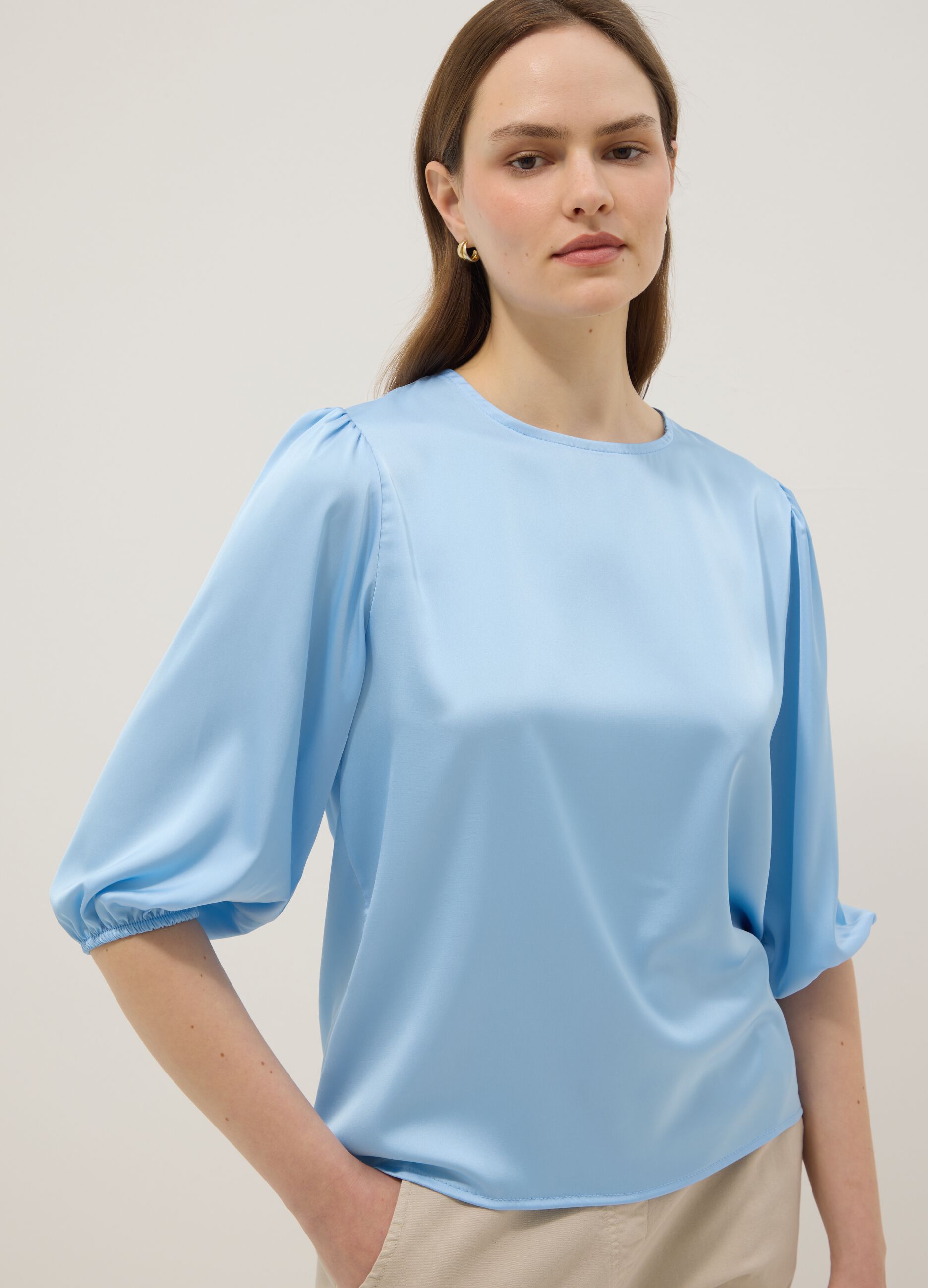 Blue long-sleeve regular fit top with teardrop closure
