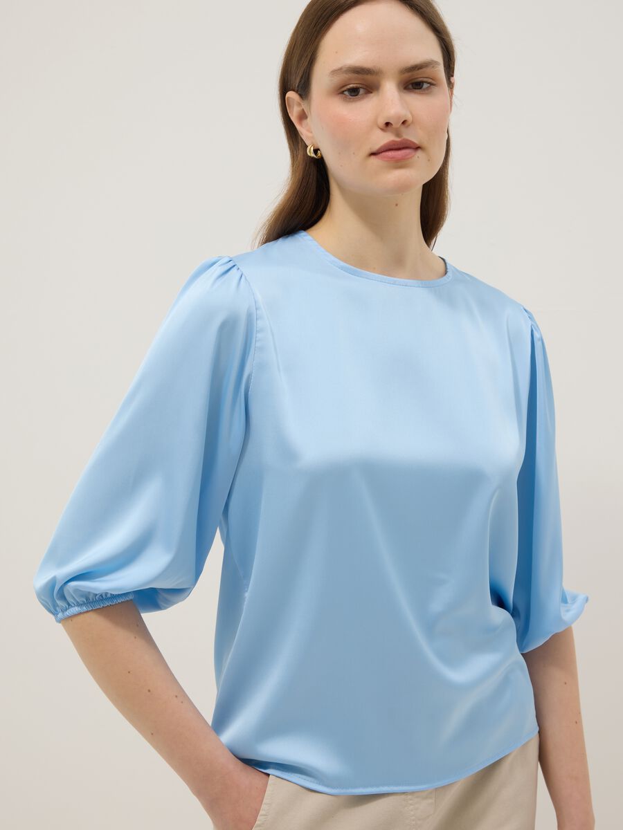 Maglia a maniche lunghe azzurra regular fit con chiusura a goccia_1