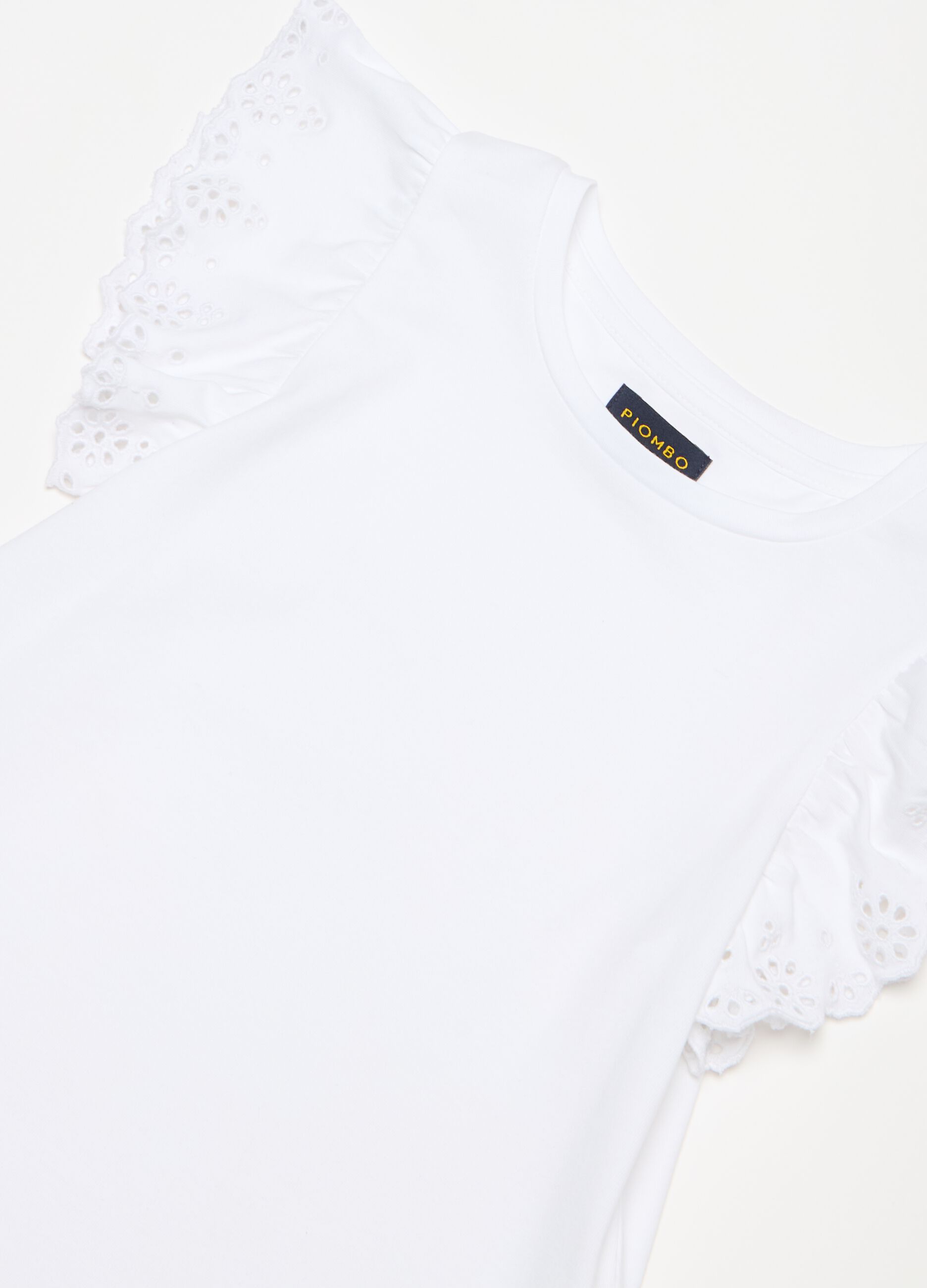 T-shirt with broderie anglaise flounce