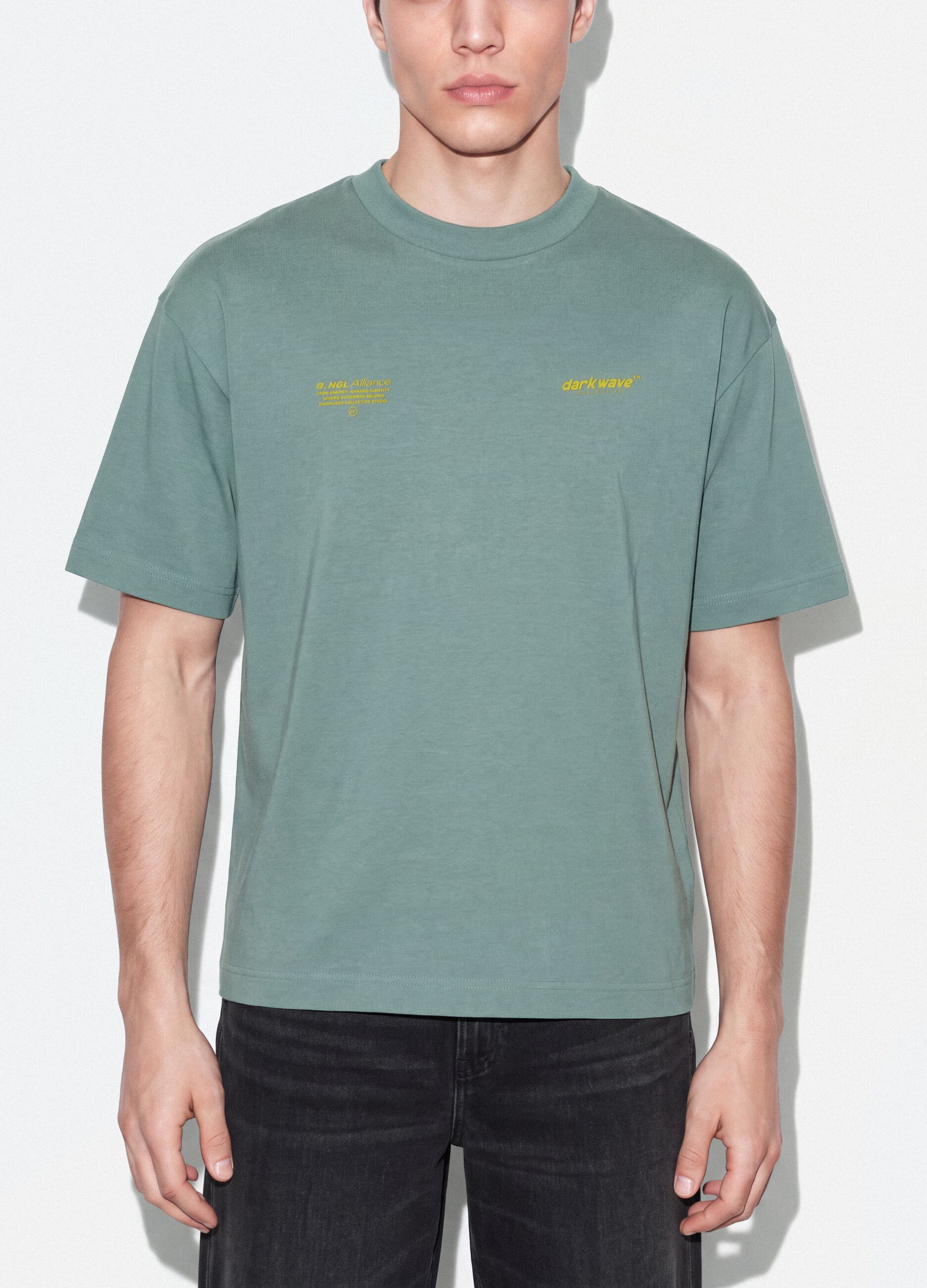 Brown cropped pure cotton T-shirt with boxy fit print