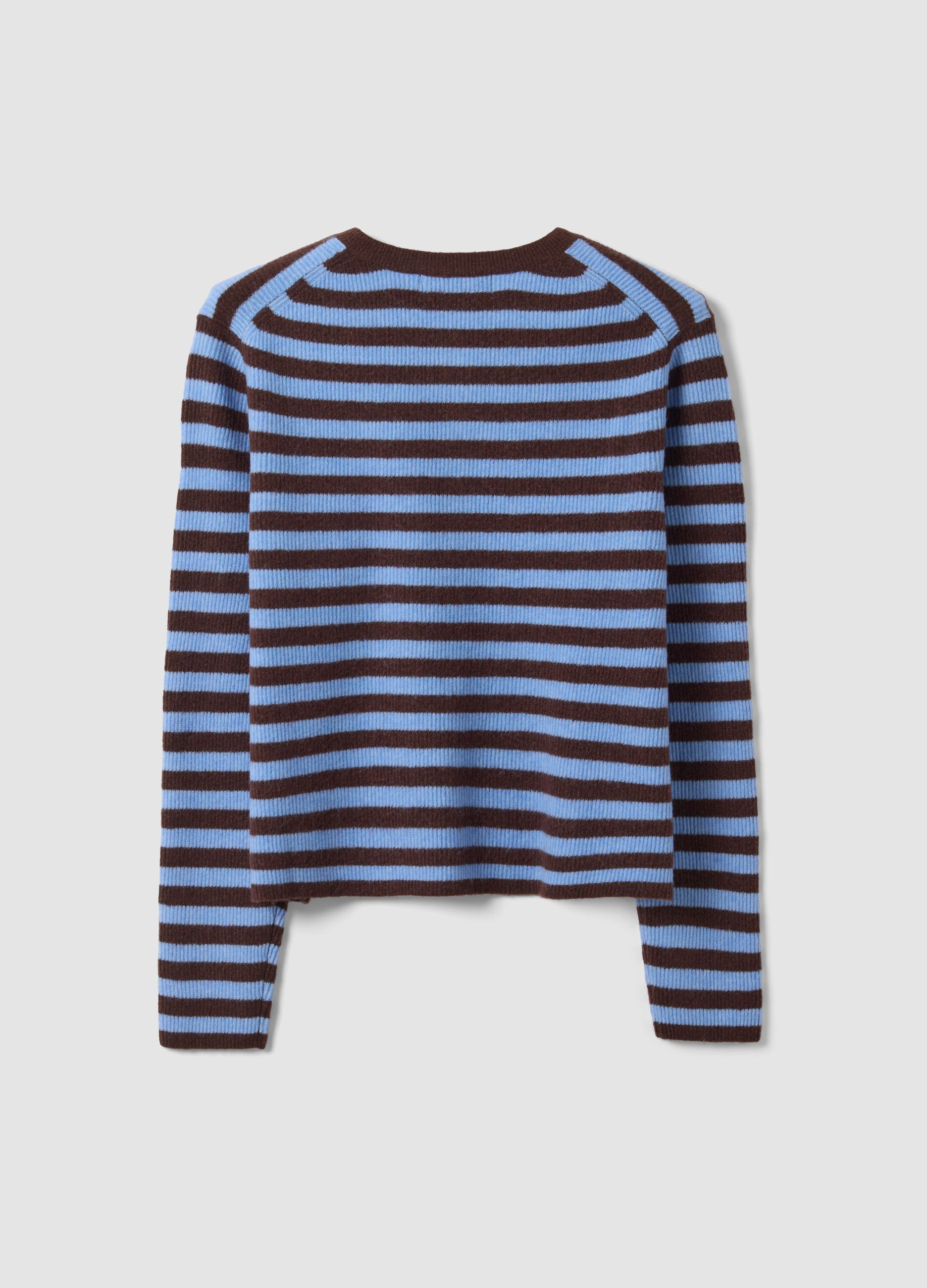 Cardigan azzurro girocollo in misto lyocell e lana a righe over fit