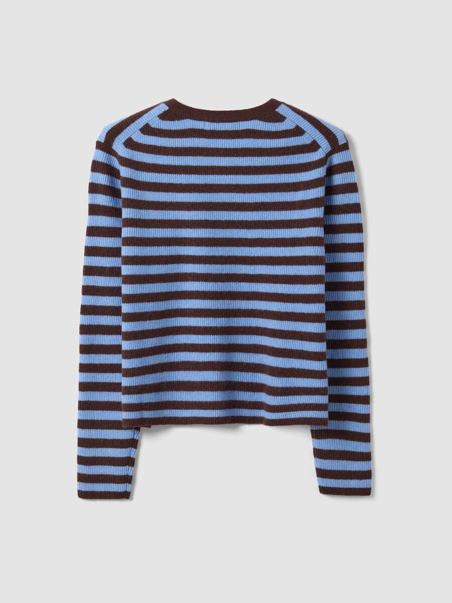 Cardigan azzurro girocollo in misto lyocell e lana a righe over fit_6