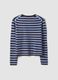 Cardigan azzurro girocollo in misto lyocell e lana a righe over fit_6