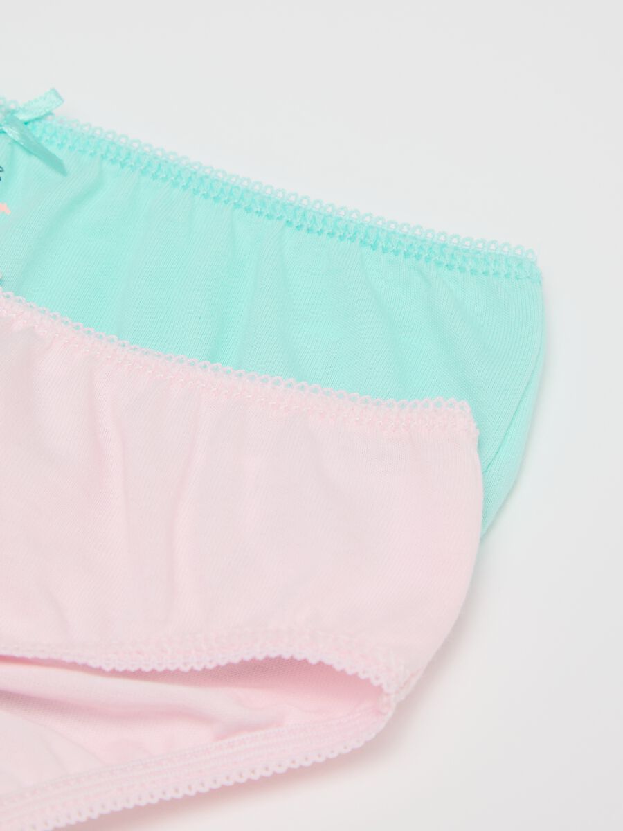 Three-pack pink and green organic cotton briefs with bow and print_3