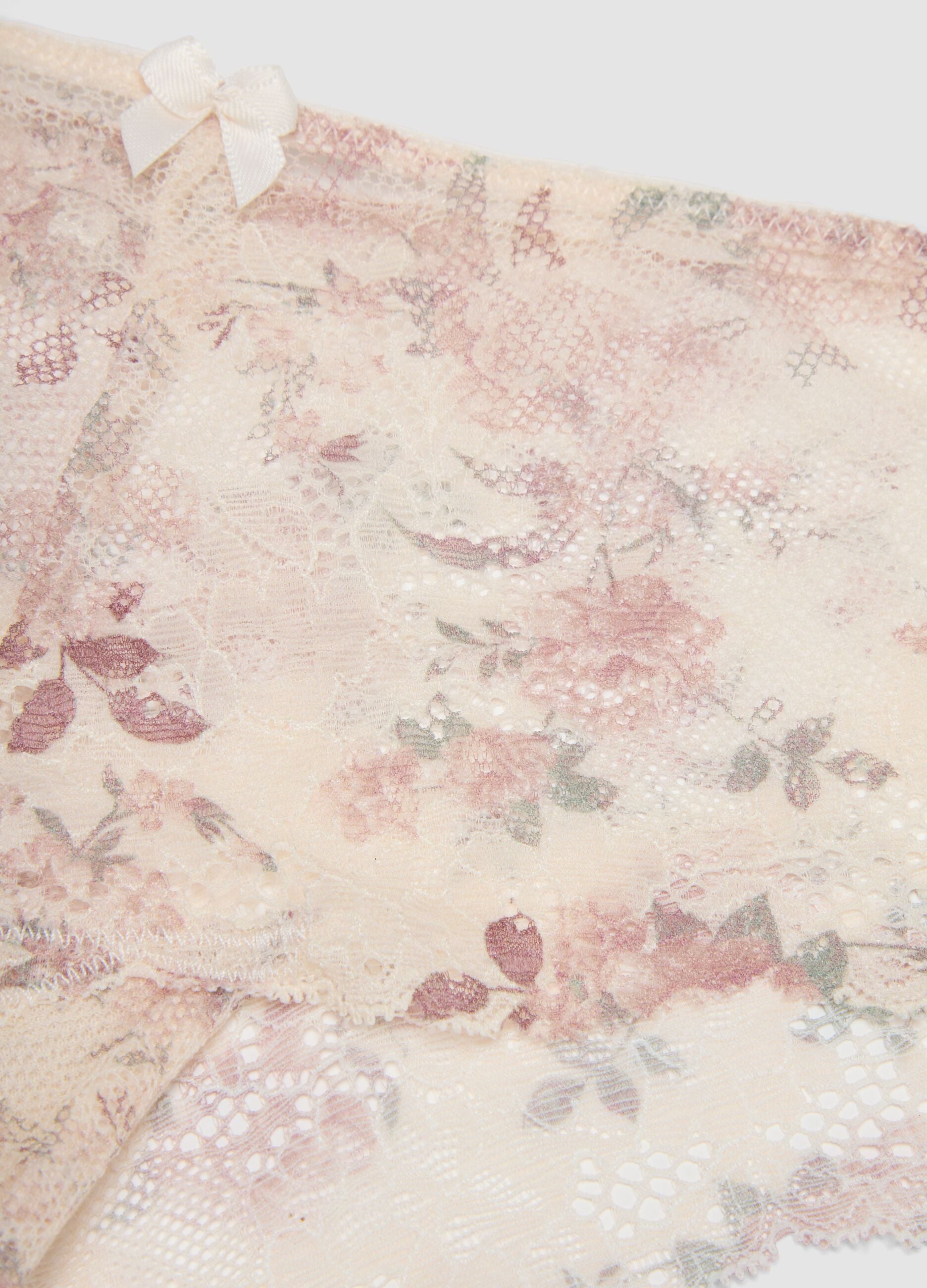 Slip beige in cotone organico in pizzo con fantasia floreale