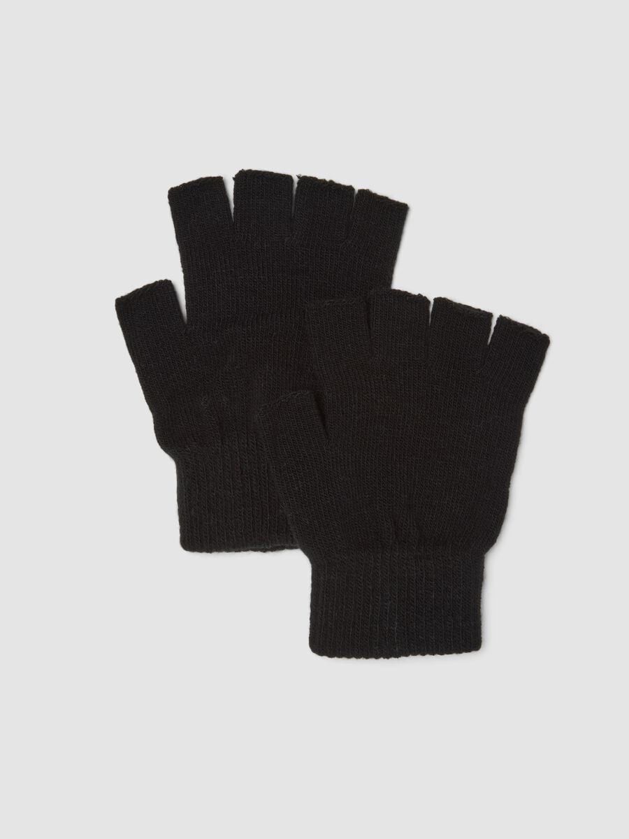 Black fingerless gloves in stretch fabric_0