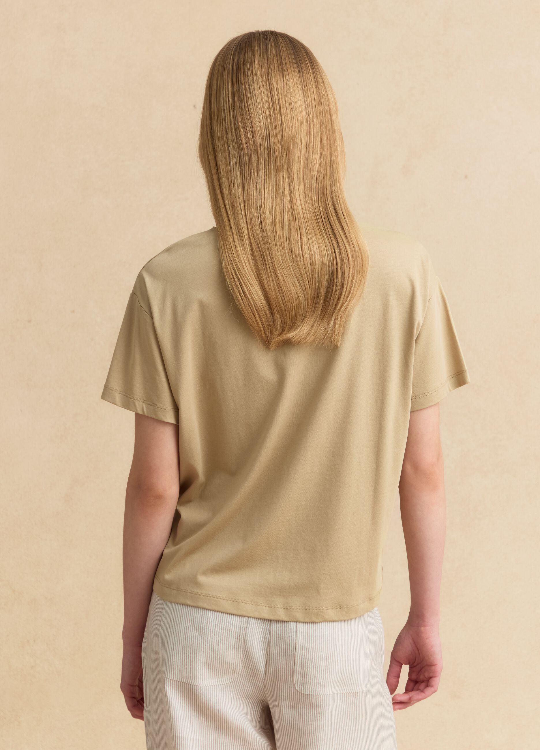 Beige lyocell and cotton-blend T-shirt