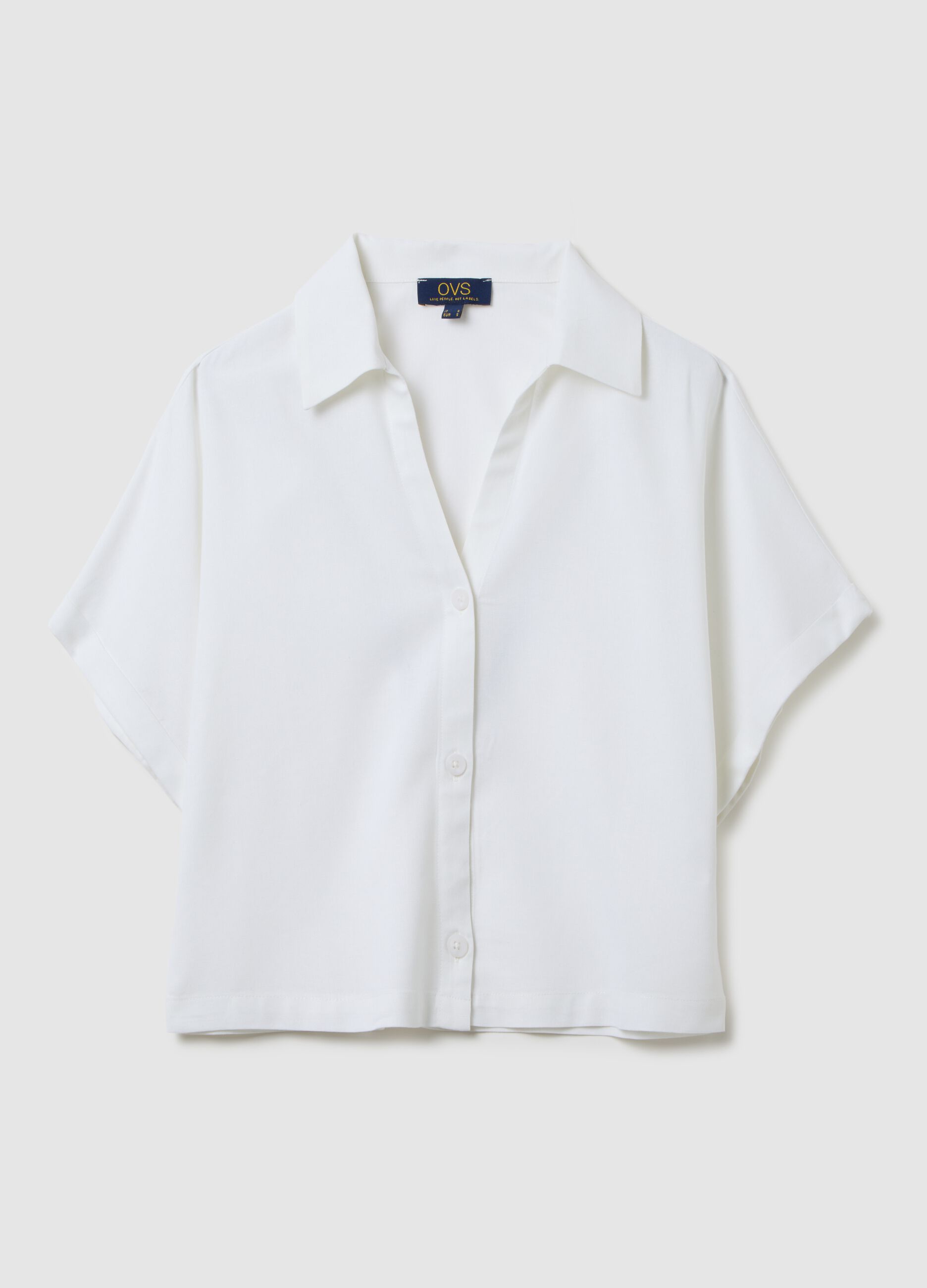 Camicia da donna in misto viscosa e lino bianca regular fit