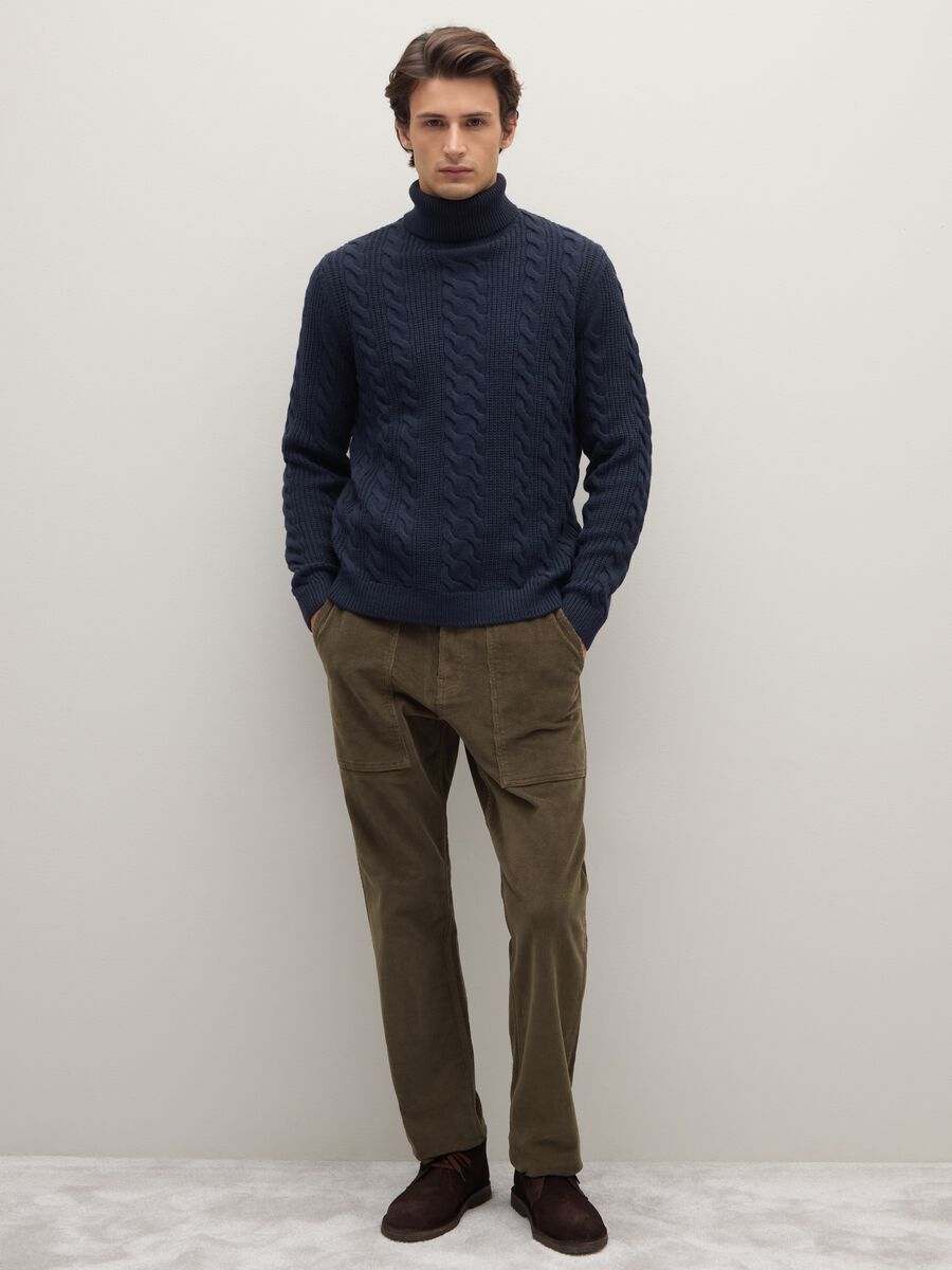 Blue high-neck sweater with regular fit and jacquard pattern_2