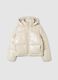 Regular fit beige padded jacket for girls with hood_3