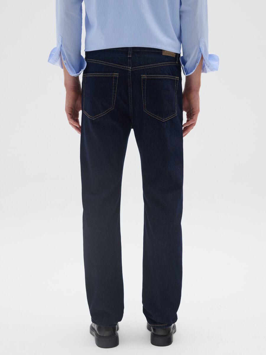 Blue straight fit jeans in pure cotton_2