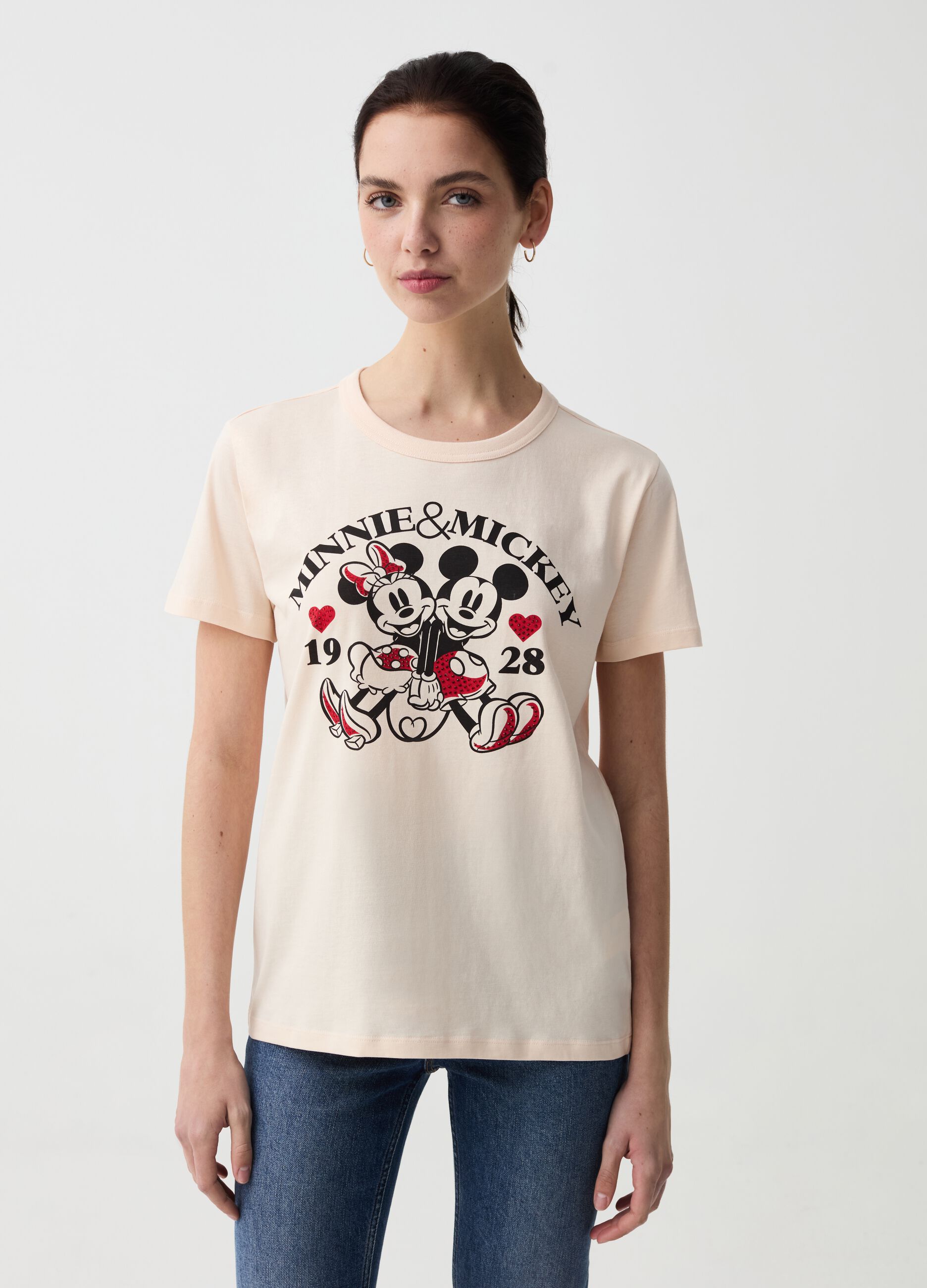 T-shirt con stampa Minnie e Topolino