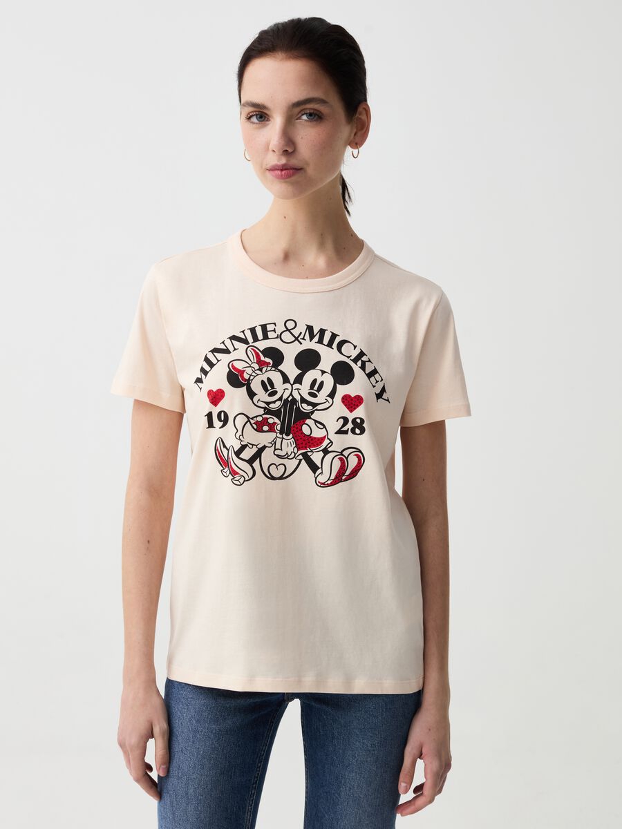 T-shirt con stampa Minnie e Topolino_0