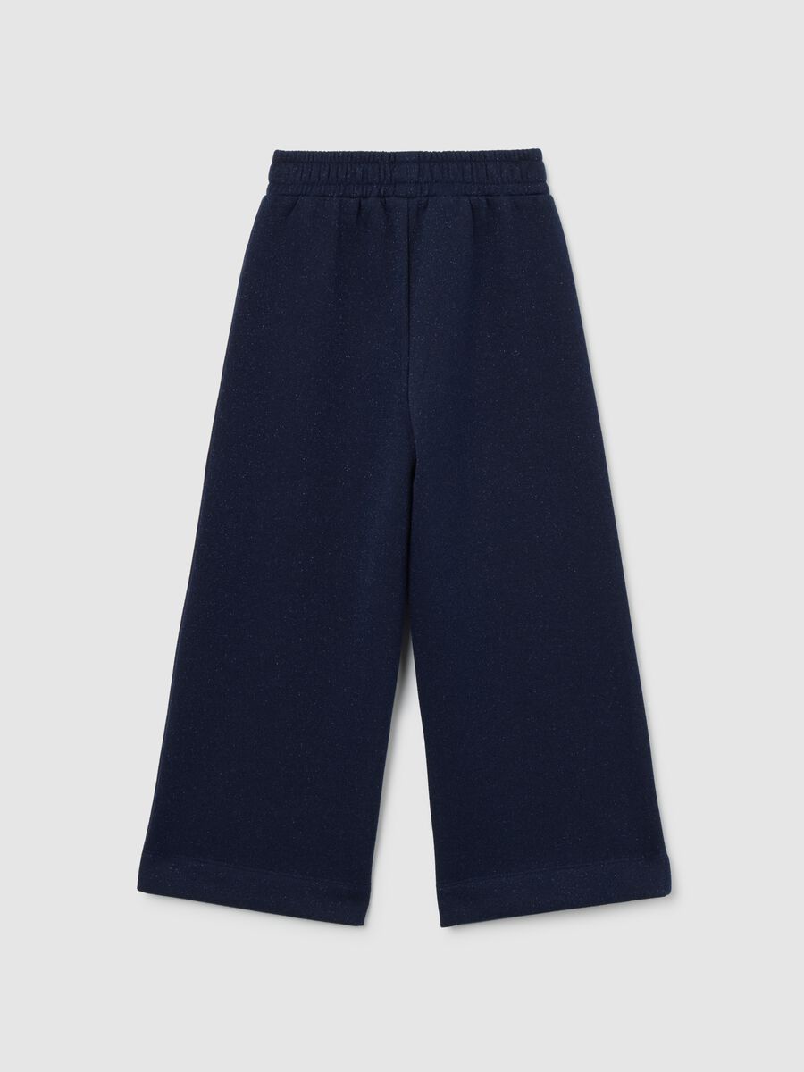 Girls' Blue Cotton Blend Wide Leg Joggers with Rhinestones_1