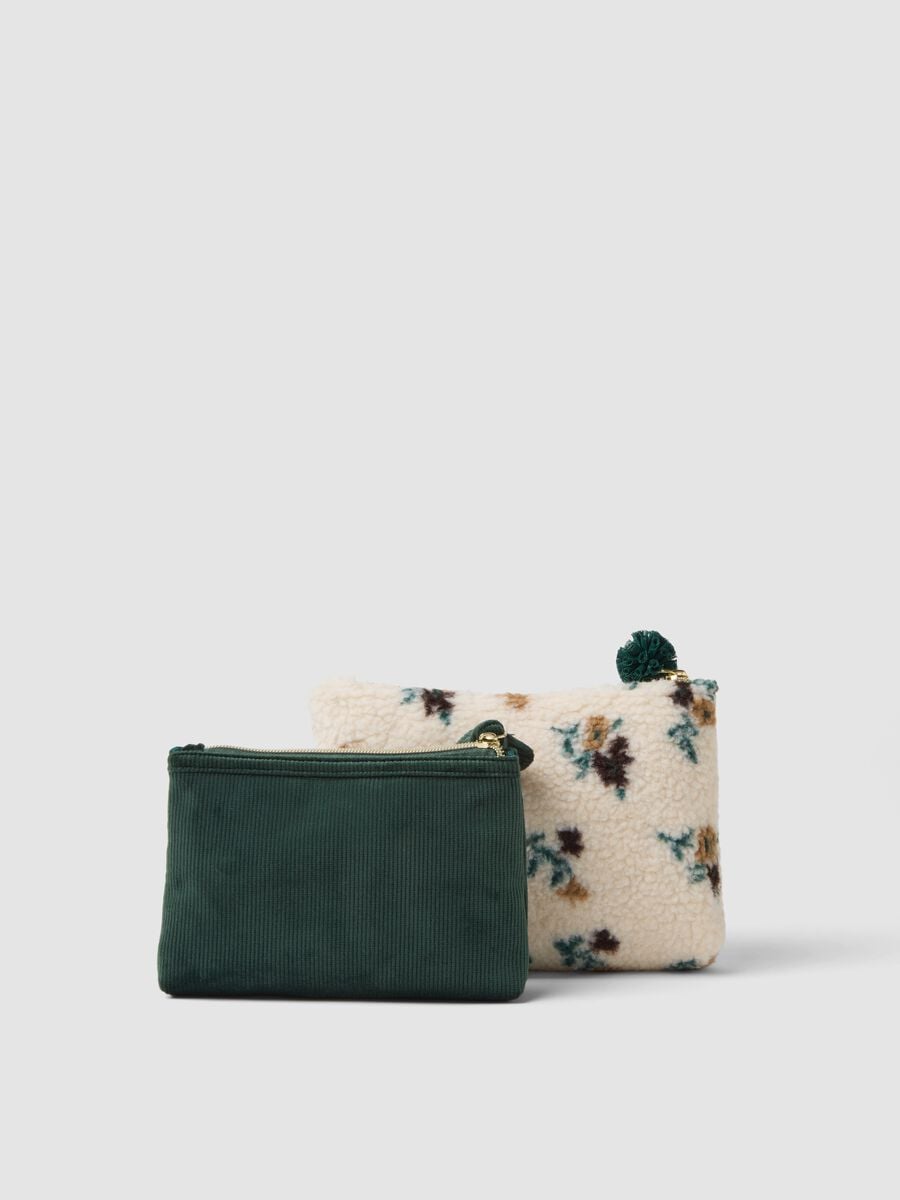 Set of two white and green floral pouches_1