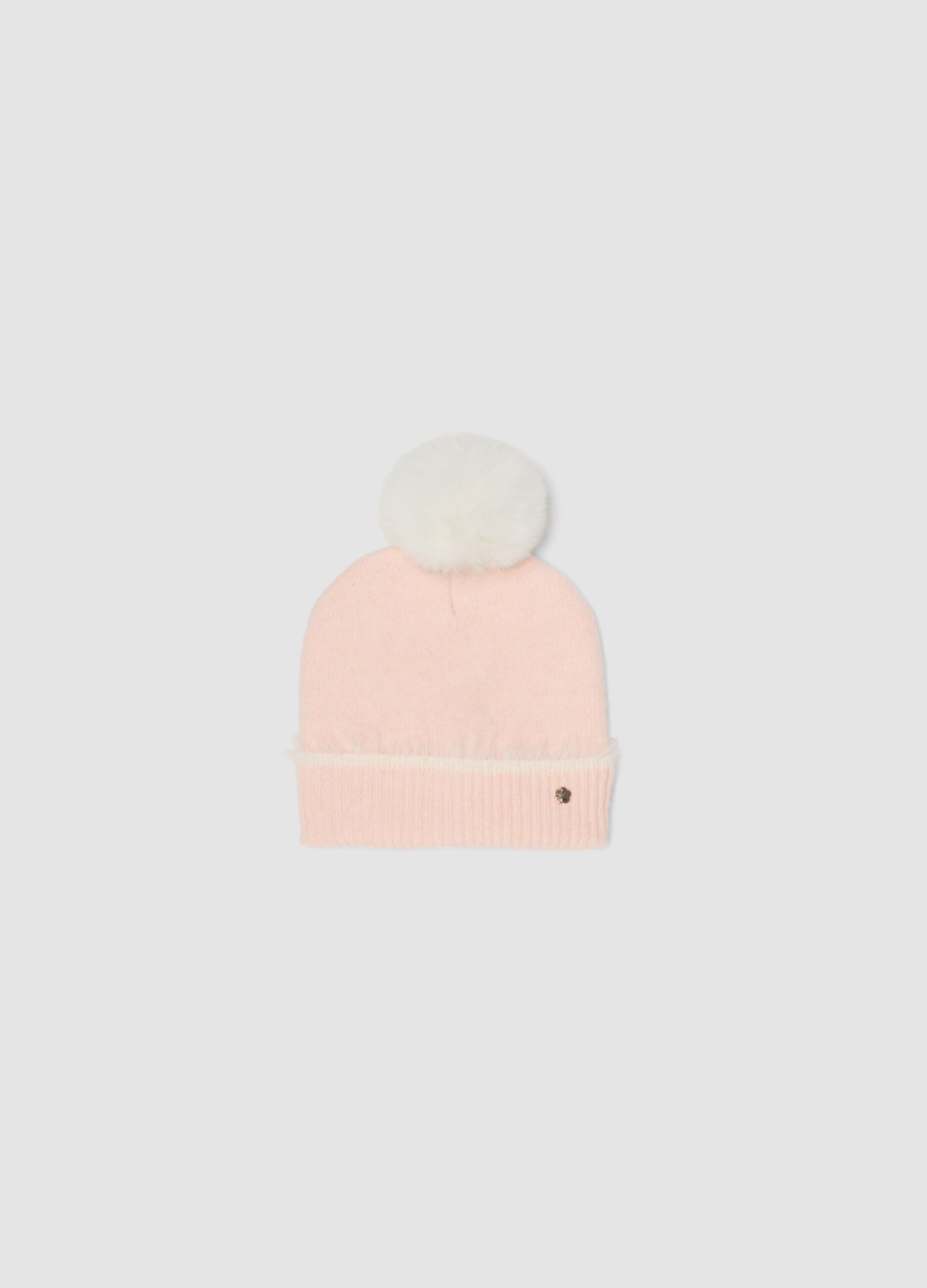 Cappello rosa in lana elasticizzata con pompon