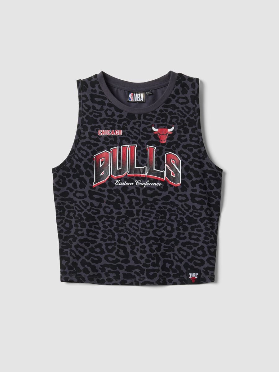 Tank top nero in cotone elasticizzato con stampa animalier_3