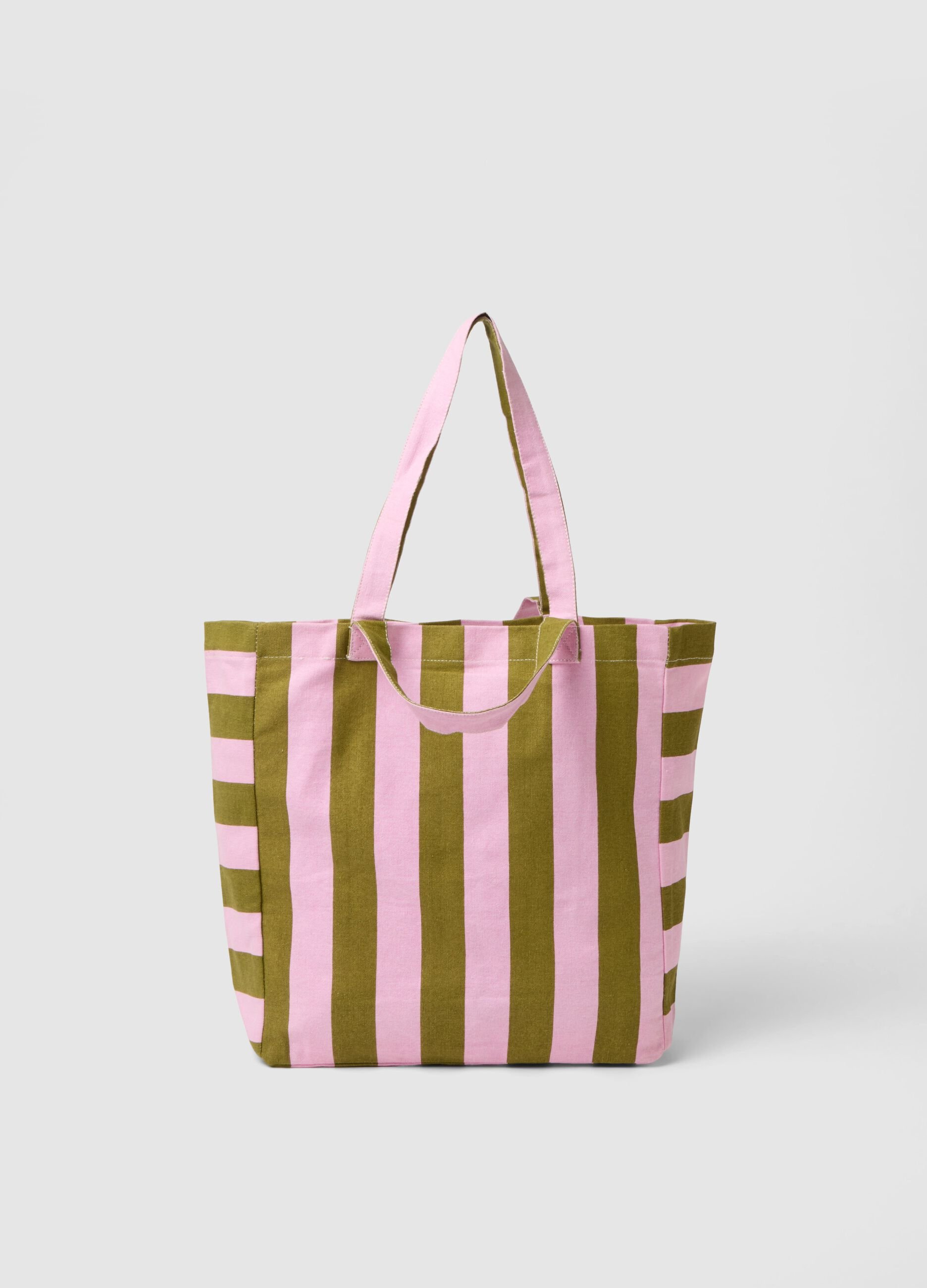 Borsa in puro cotone a righe multicolor con manici robusti