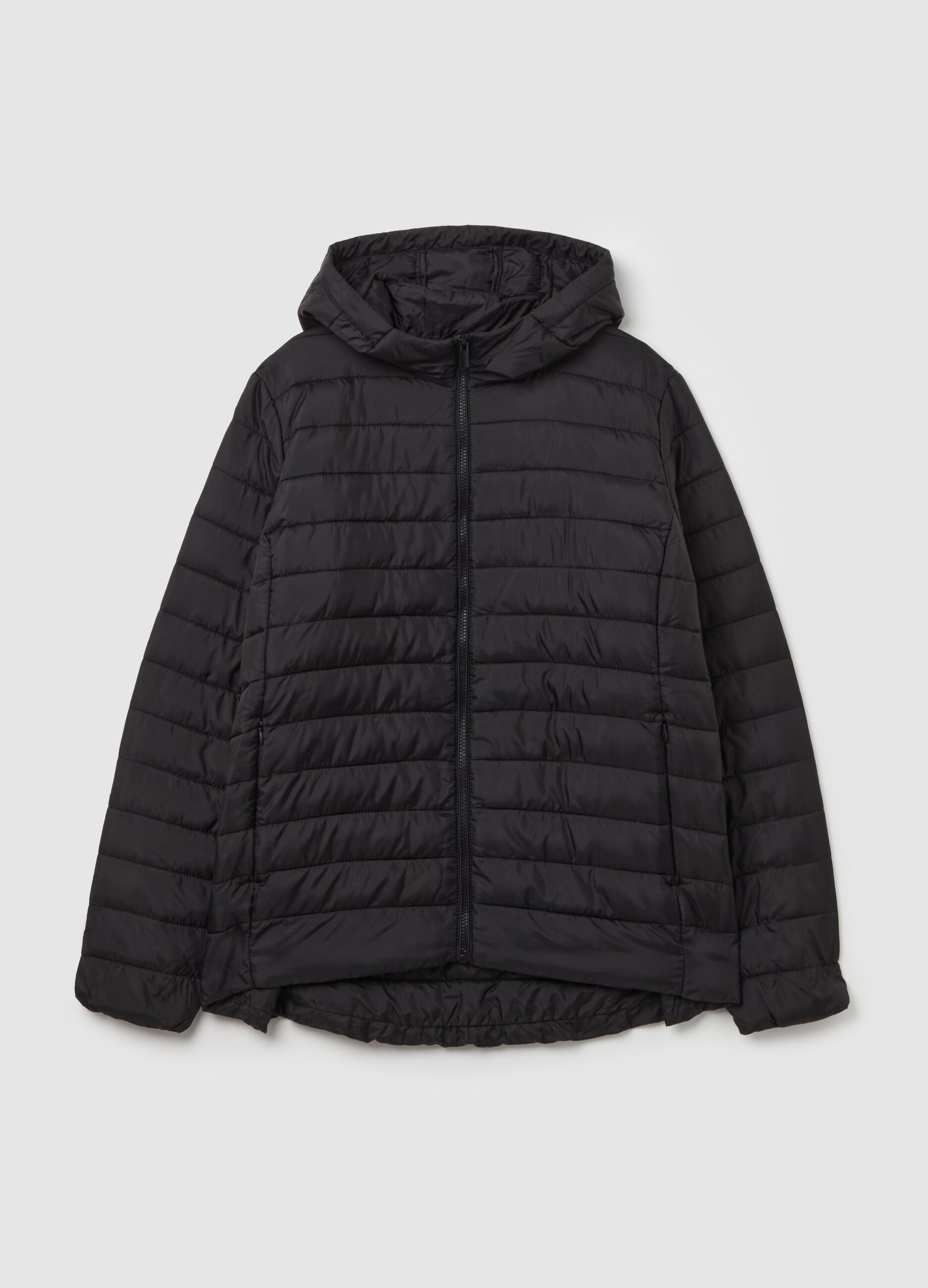 Curvy ultralight short puffer jacket with hood