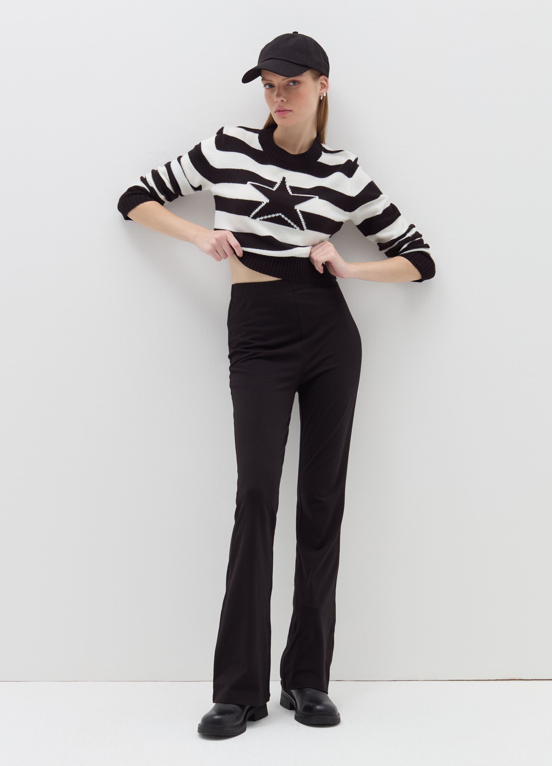 Striped crop pullover with jacquard star