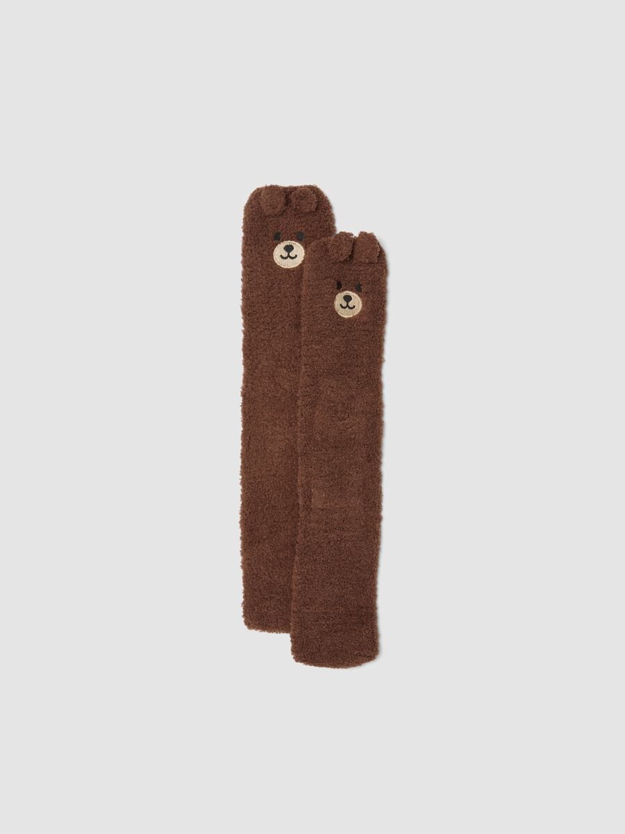Brown stretch-fabric socks with teddy bear motif_0
