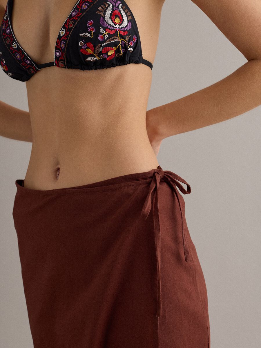 Brown cotton-linen blend pareo_3