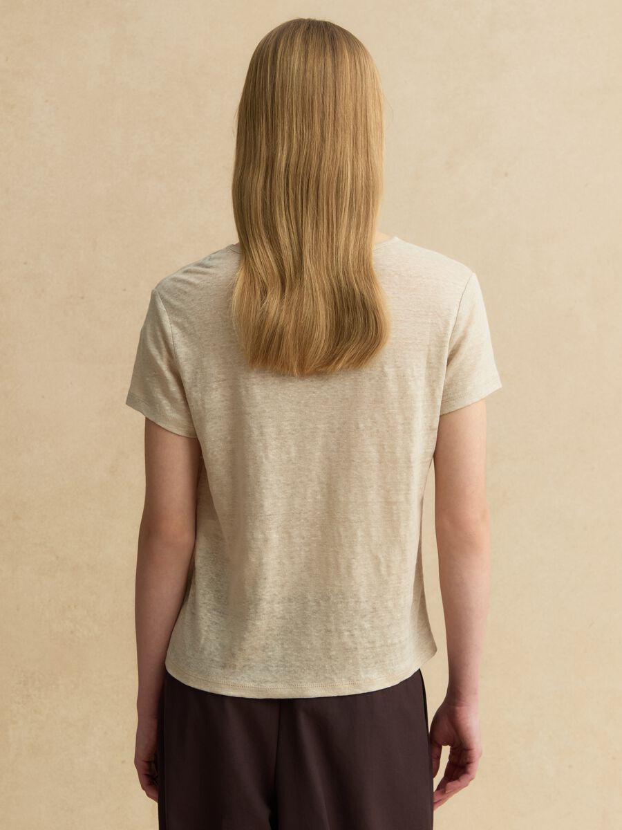 Beige short-sleeve pure linen T-shirt, regular fit_3