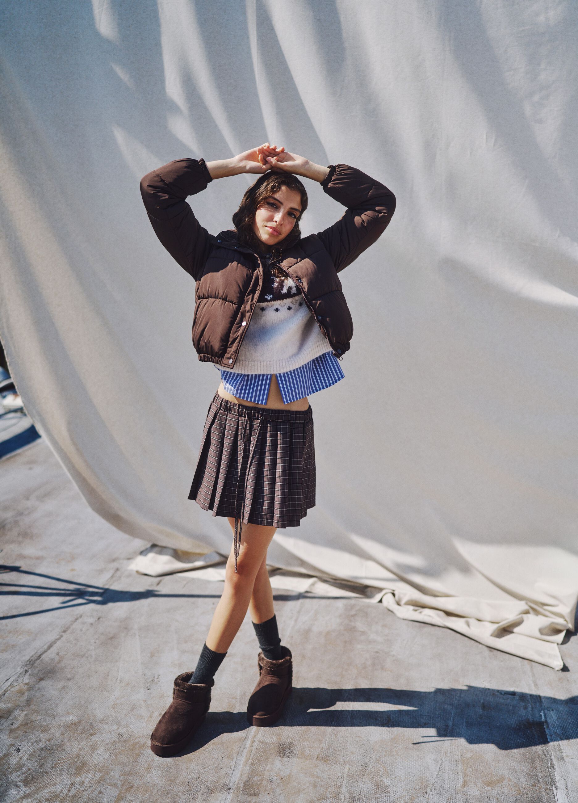 Elasticated Brown Check Skirt