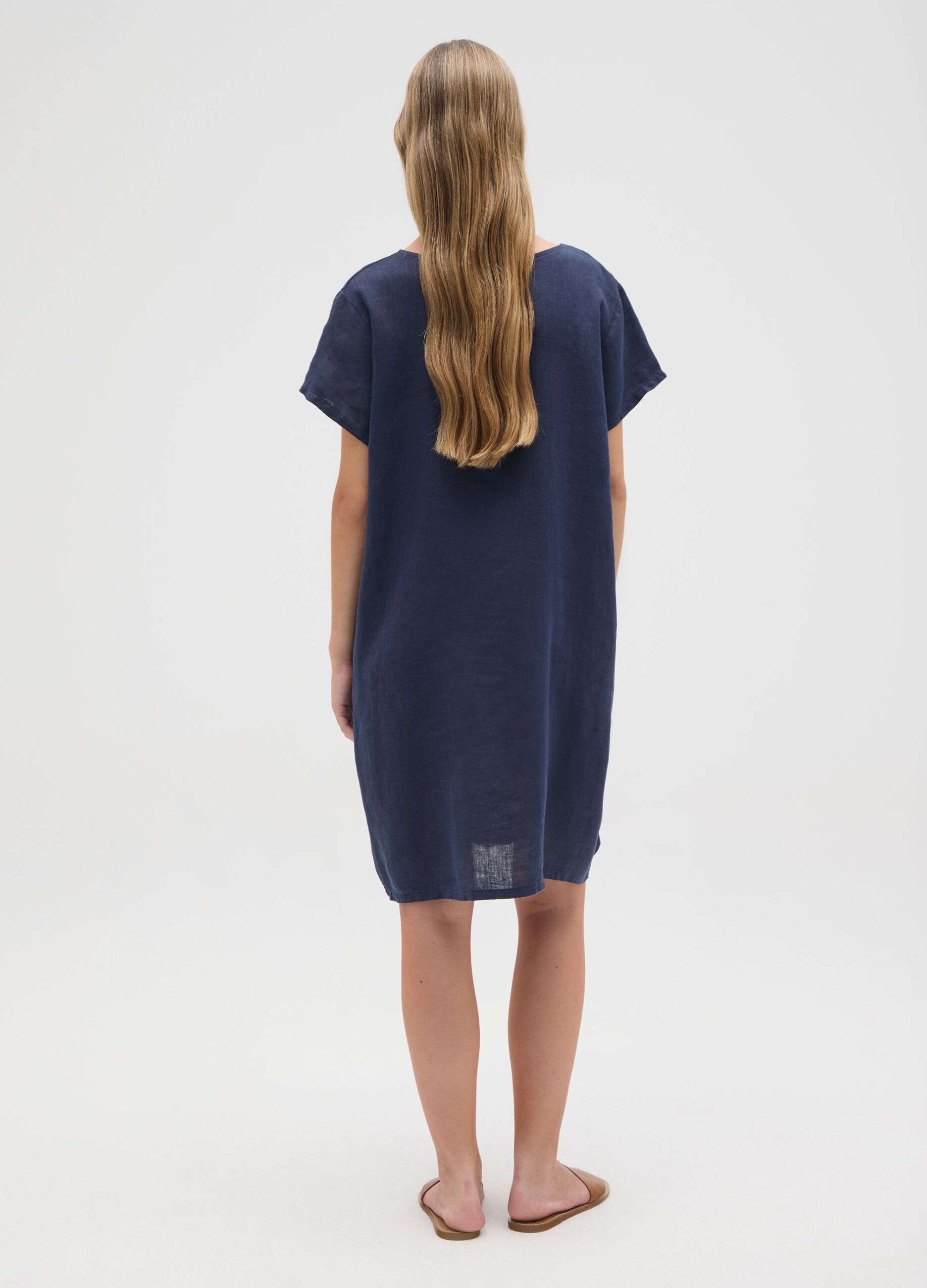 Women's pure blue linen dress regular fit
