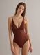 Brown one-piece swimsuit in stretch fabric_1
