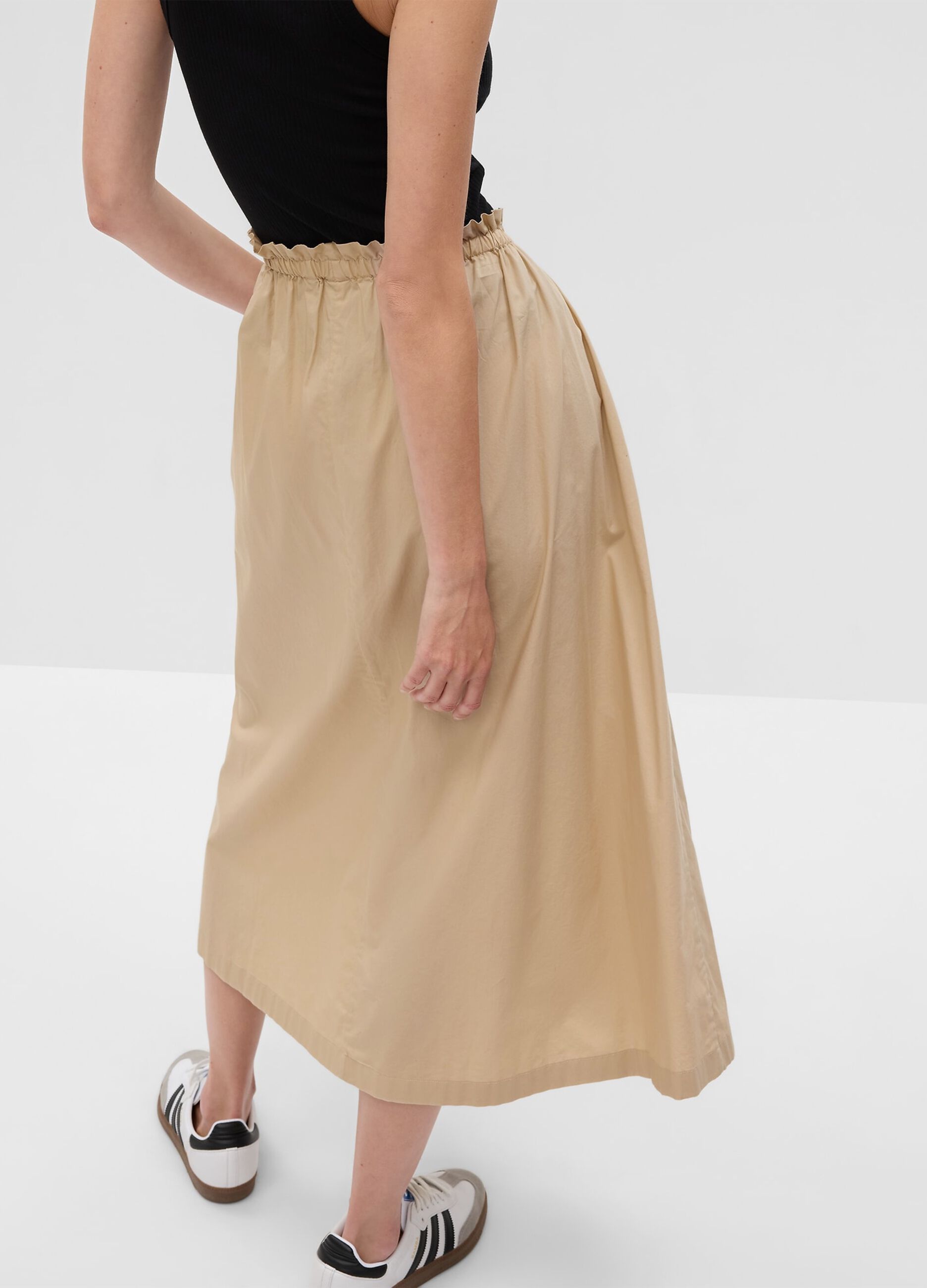 Paper bag midi skirt with drawstring