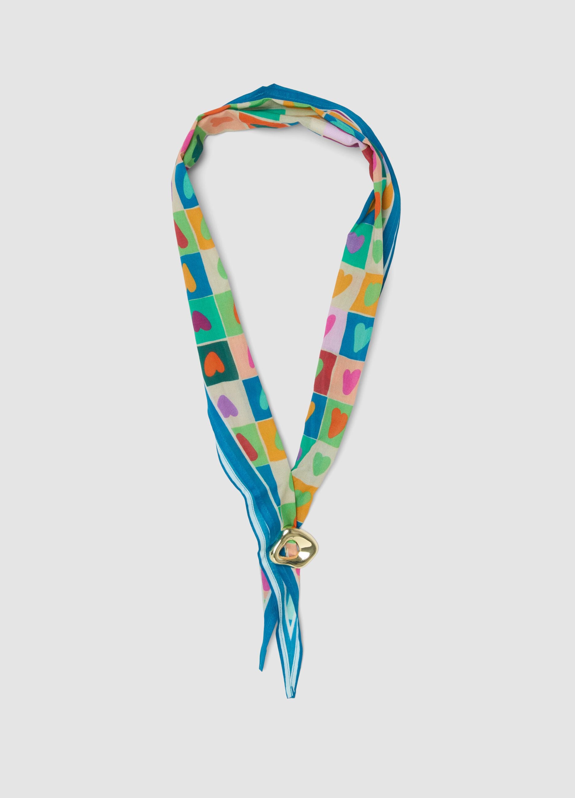Foulard multicolor in puro cotone con stampa cuori
