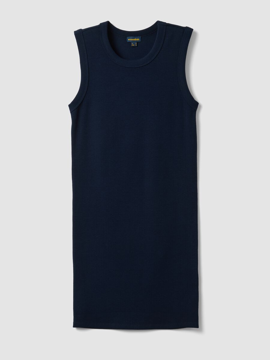 Abito midi blu in cotone elasticizzato a costine fitted_4