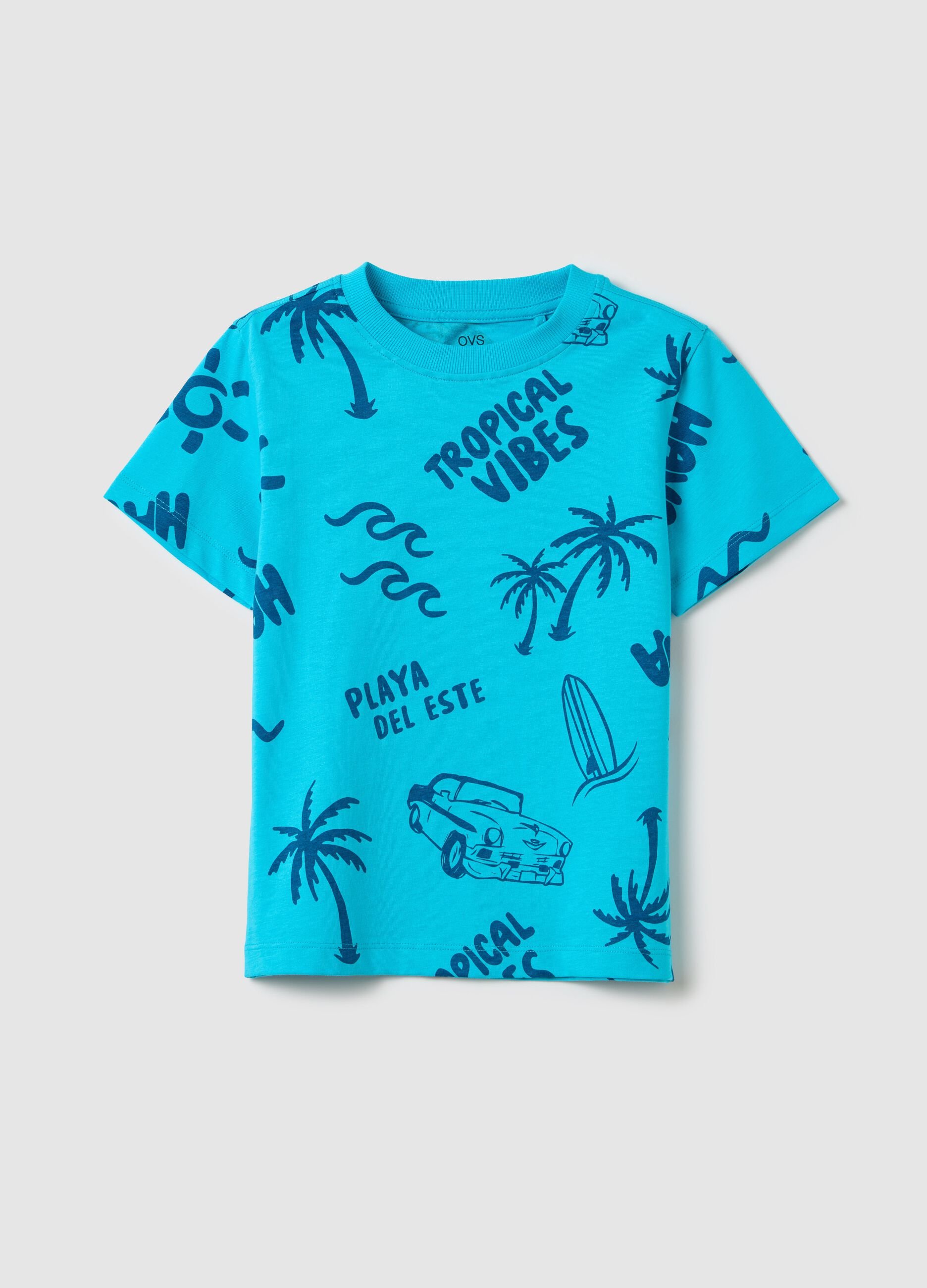 OVS Kids Blue T-shirt with Tropical Print