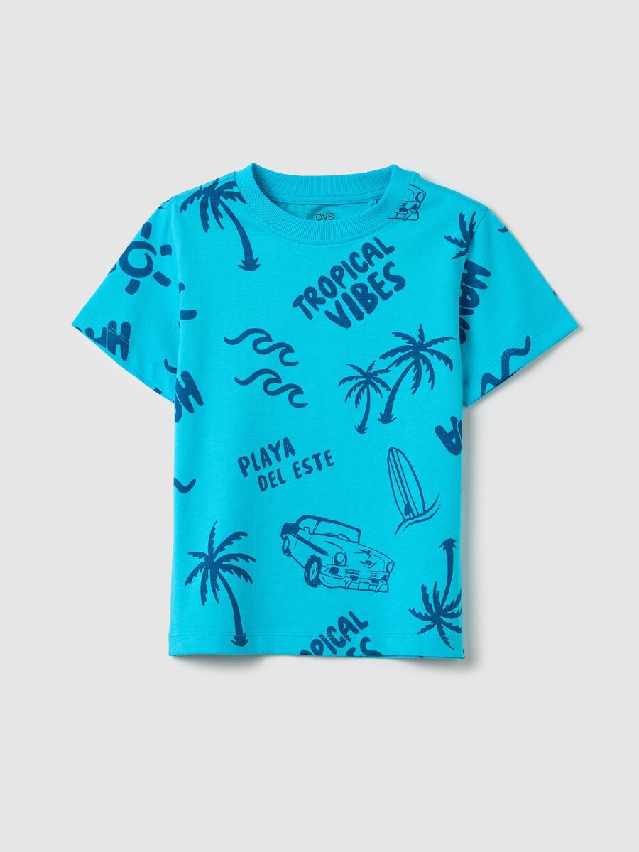 OVS Kids Blue T-shirt with Tropical Print_0