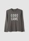 Grey pure organic cotton T-shirt with "Good Game" slogan for boys_0