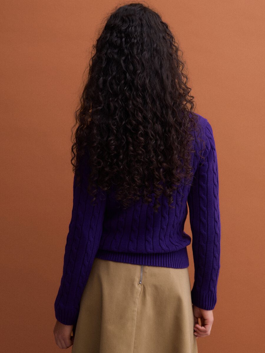 Purple pure cotton cable-knit crew-neck jumper_3