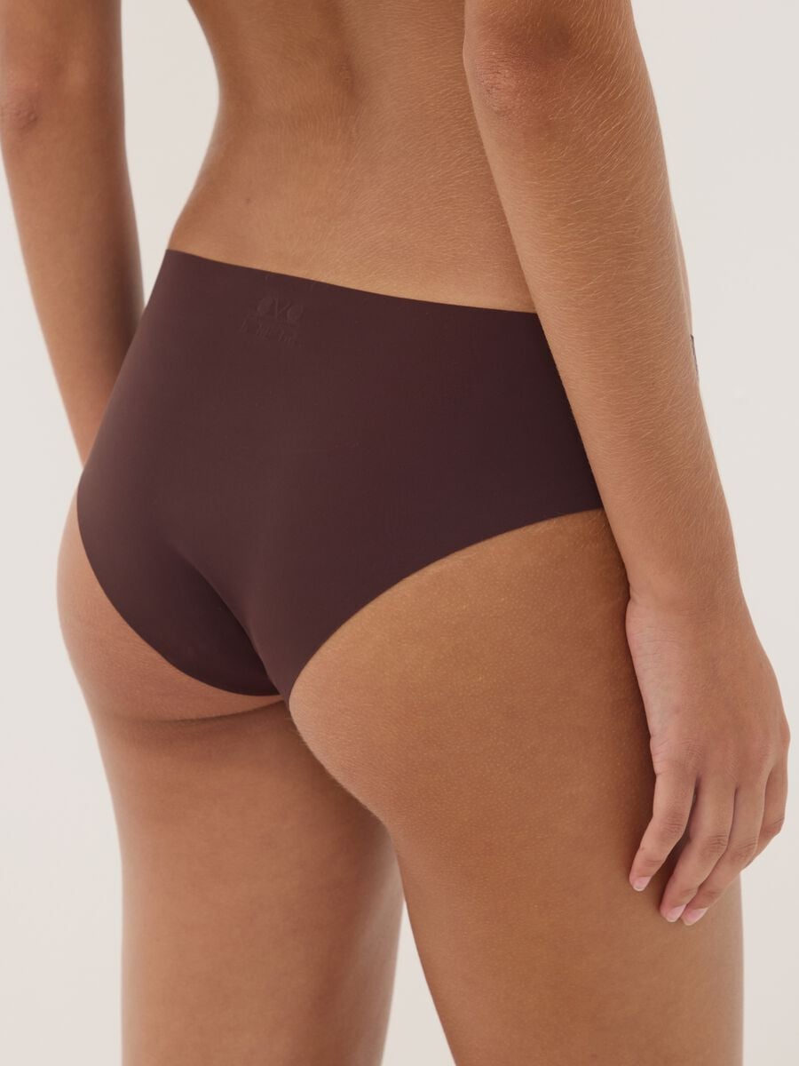 Slip hipster marrone in microfibra elasticizzata con vita regular_2