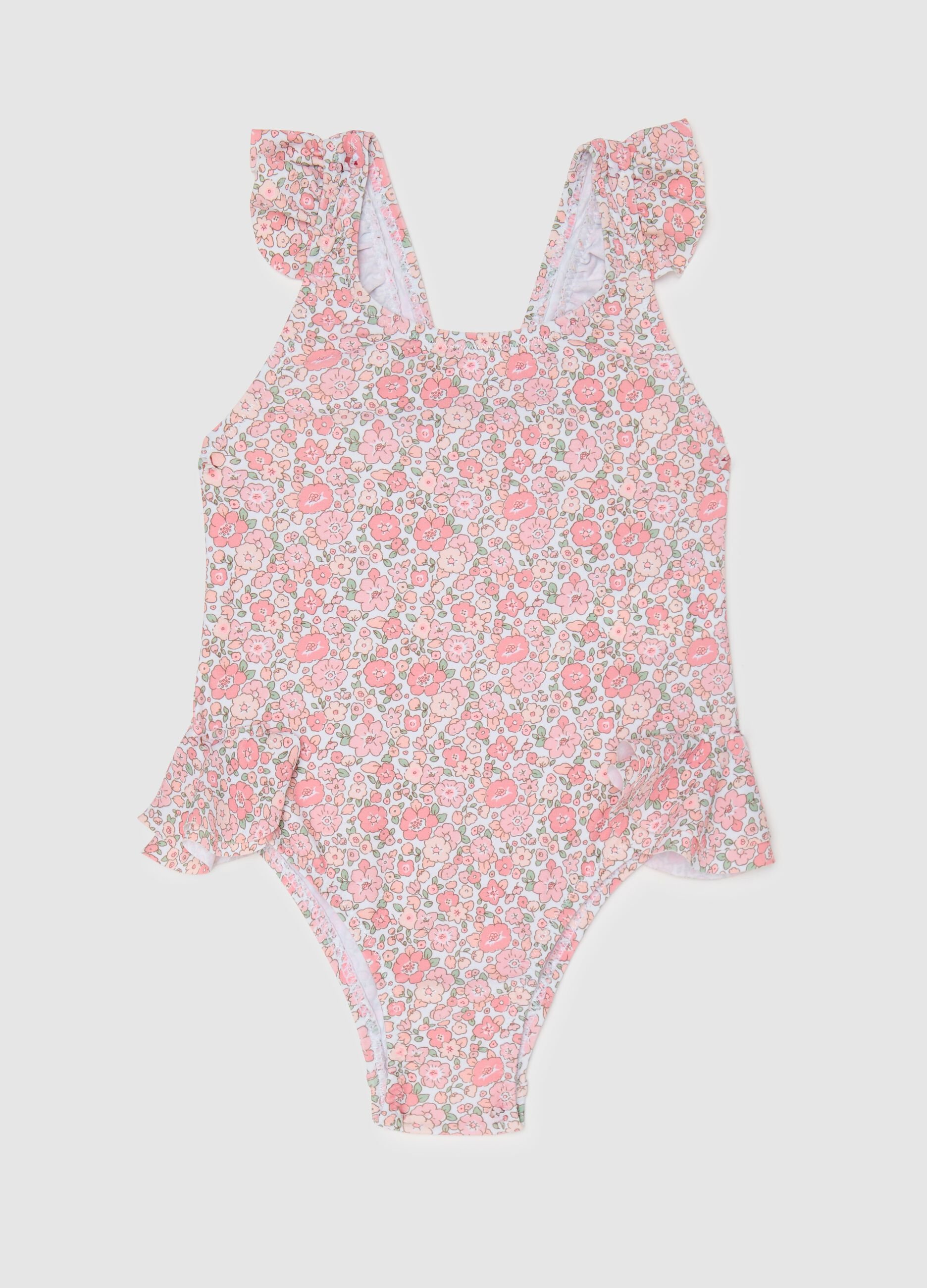 Girls’ one-piece swimsuit in multicoloured stretch fabric