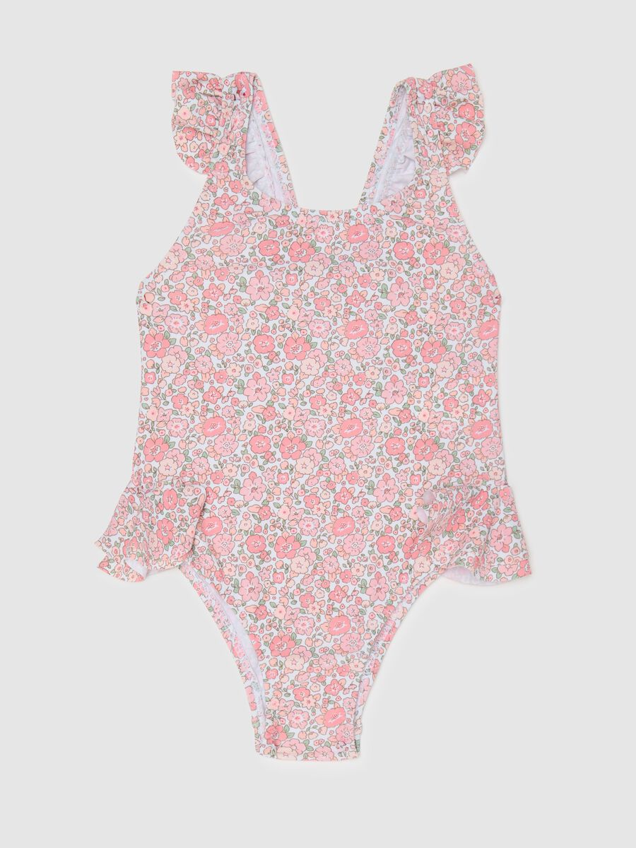 Girls’ one-piece swimsuit in multicoloured stretch fabric_0