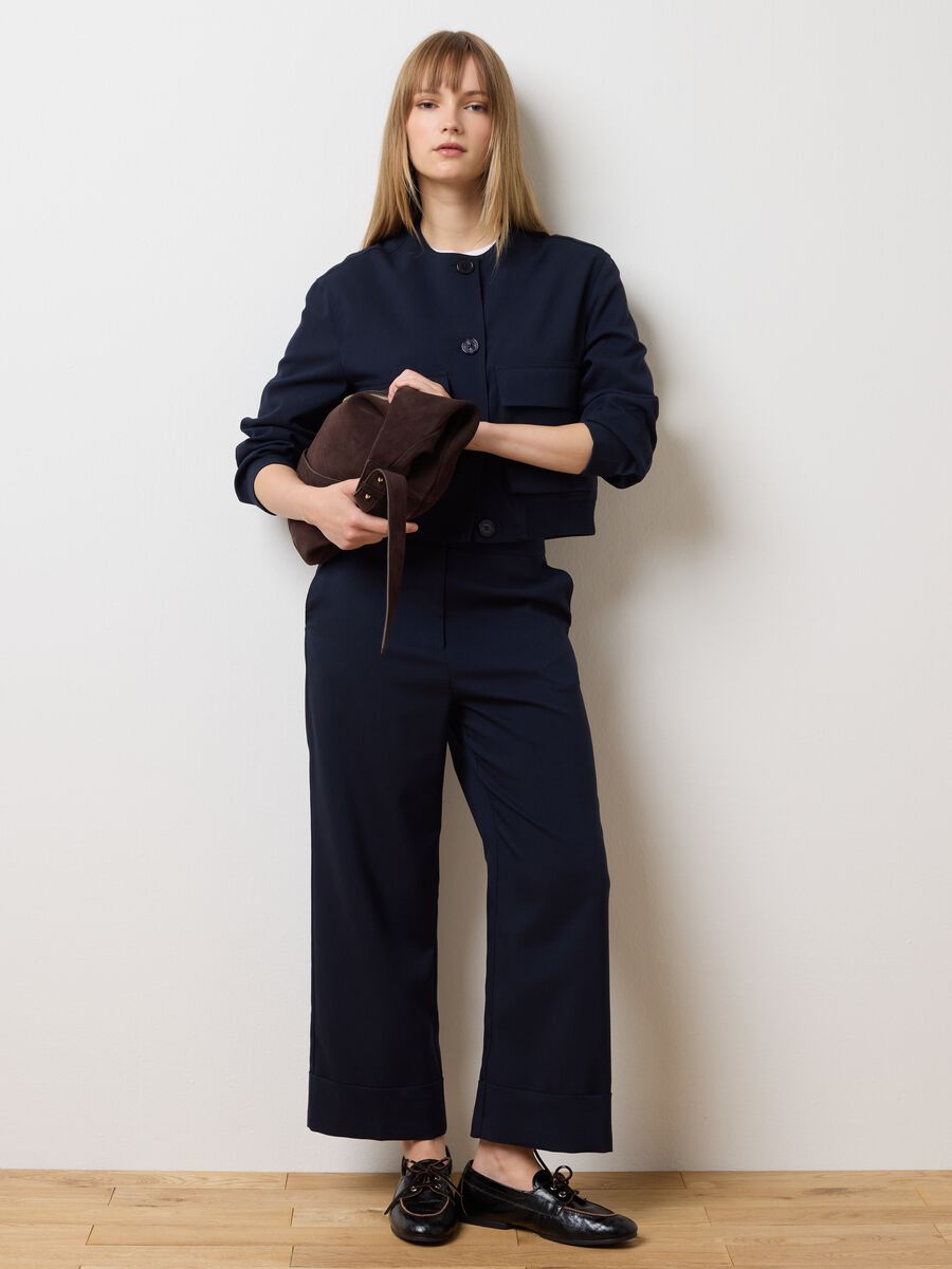 Blazer in misto blu regular fit con tasche_3