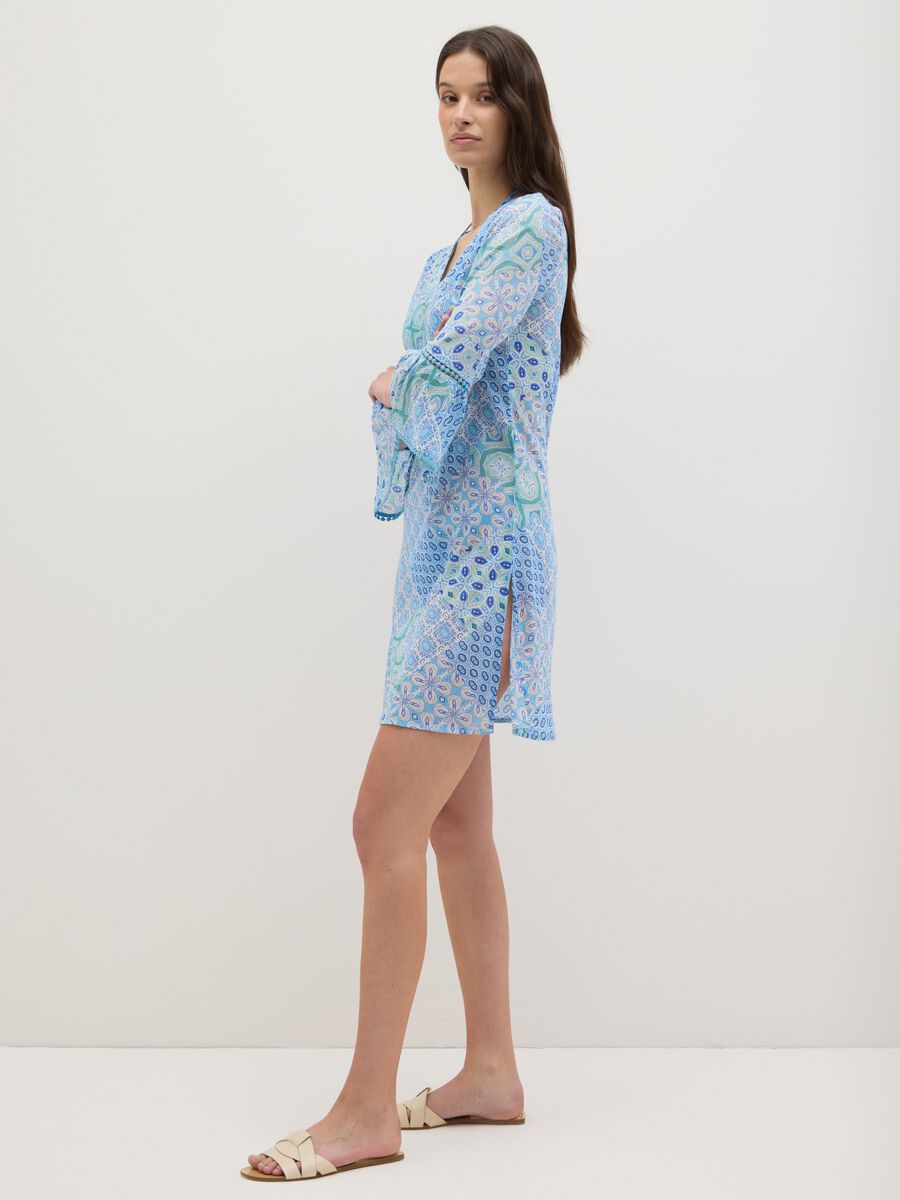 Women's Short Dress in Multicoloured Pure Cotton_0